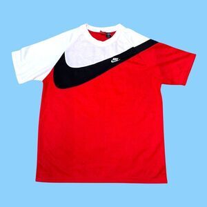 Nike Big Swoosh Mens 3XL Red White Streetwear T-Shirt Black Swoosh Logo Vintage